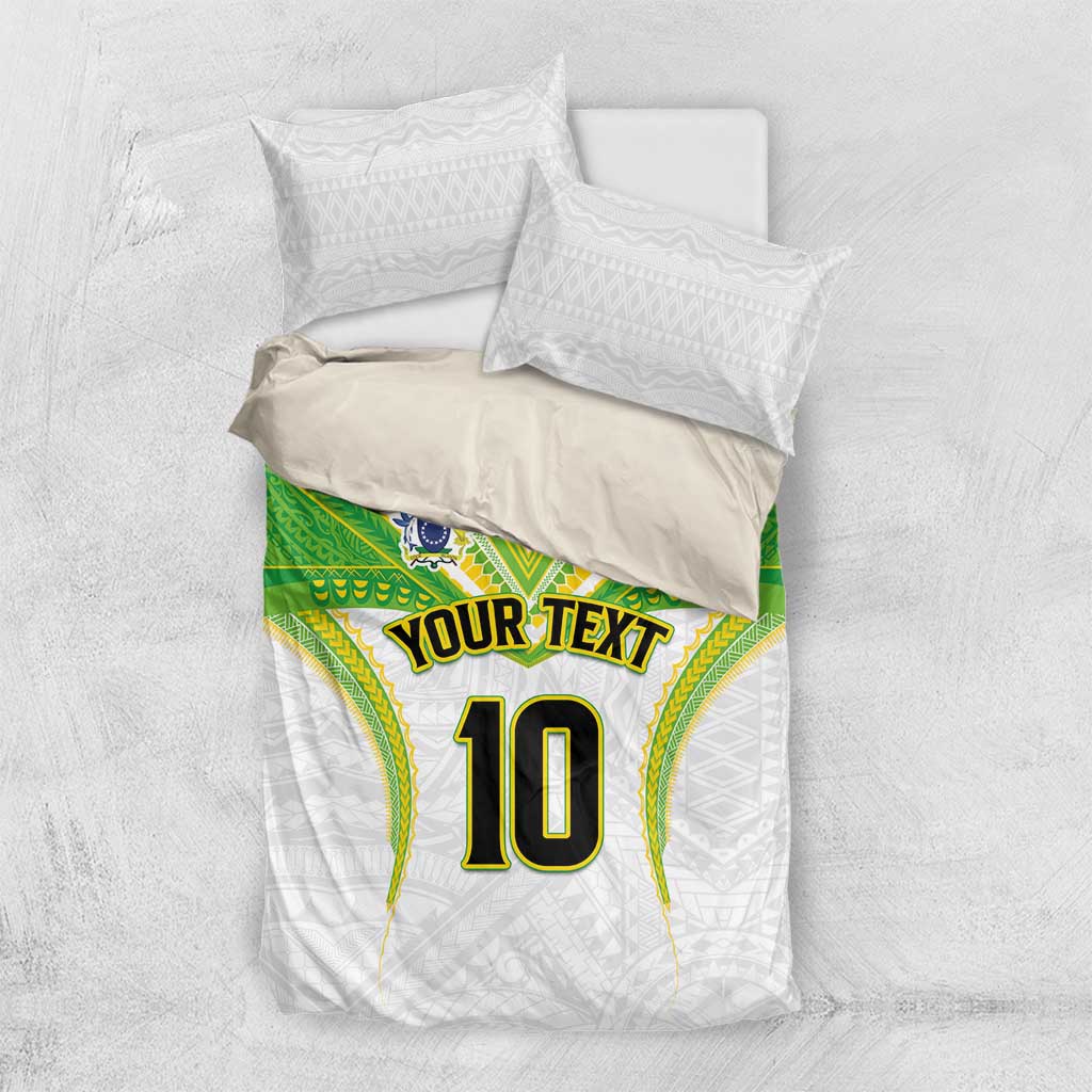 Custom Cook Islands Rugby Bedding Set Tatau Art Sport Style White Color
