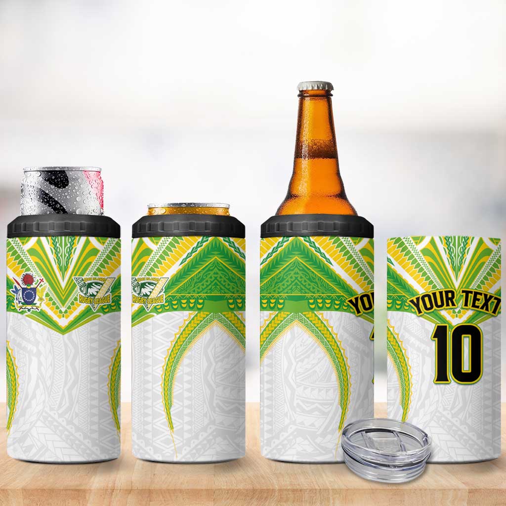 Custom Cook Islands Rugby 4 in 1 Can Cooler Tumbler Tatau Art Sport Style White Color LT03 - Polynesian Pride