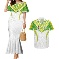 Custom Cook Islands Rugby Couples Matching Mermaid Dress and Hawaiian Shirt Tatau Art Sport Style White Color LT03 White - Polynesian Pride