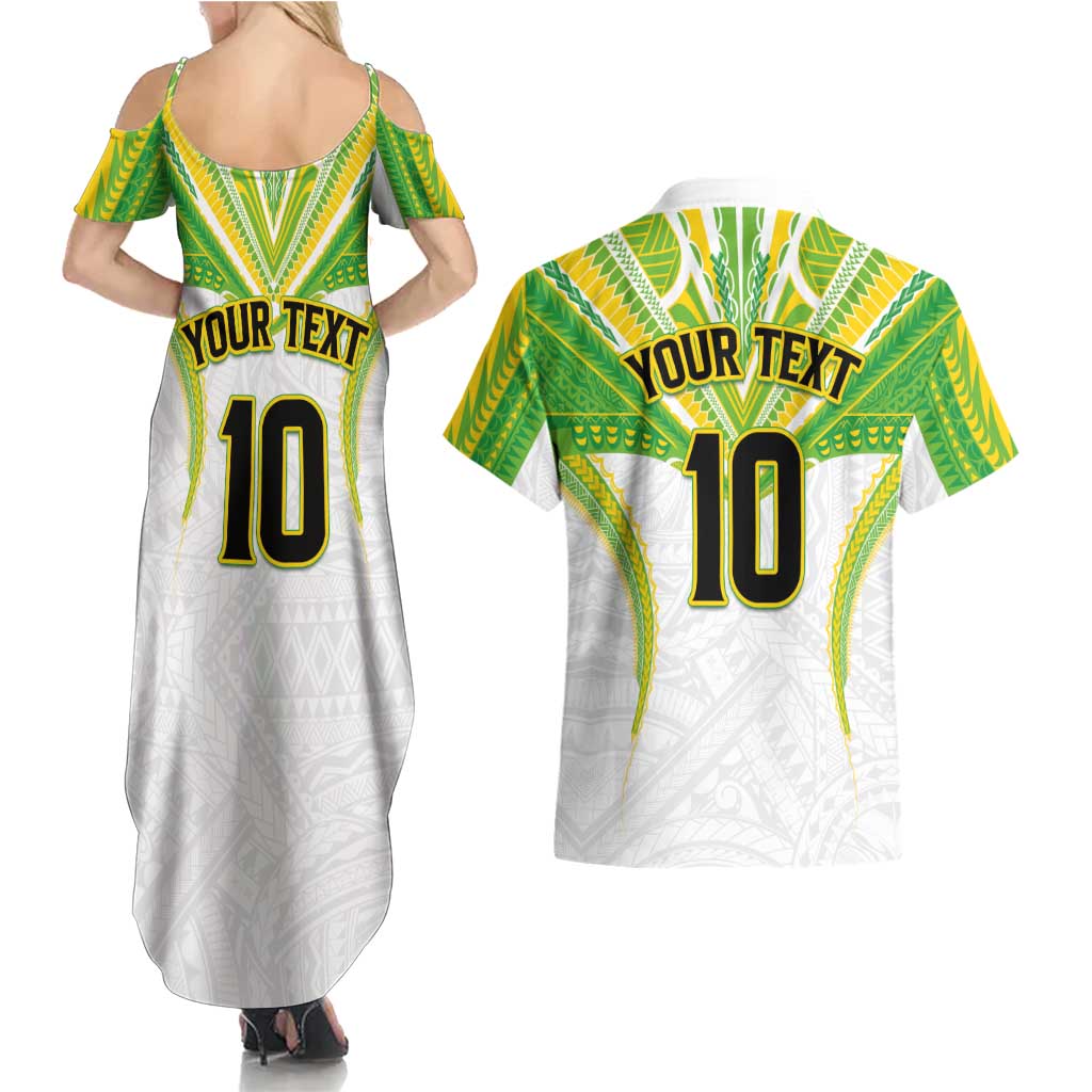 Custom Cook Islands Rugby Couples Matching Summer Maxi Dress and Hawaiian Shirt Tatau Art Sport Style White Color LT03 - Polynesian Pride