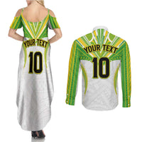 Custom Cook Islands Rugby Couples Matching Summer Maxi Dress and Long Sleeve Button Shirt Tatau Art Sport Style White Color