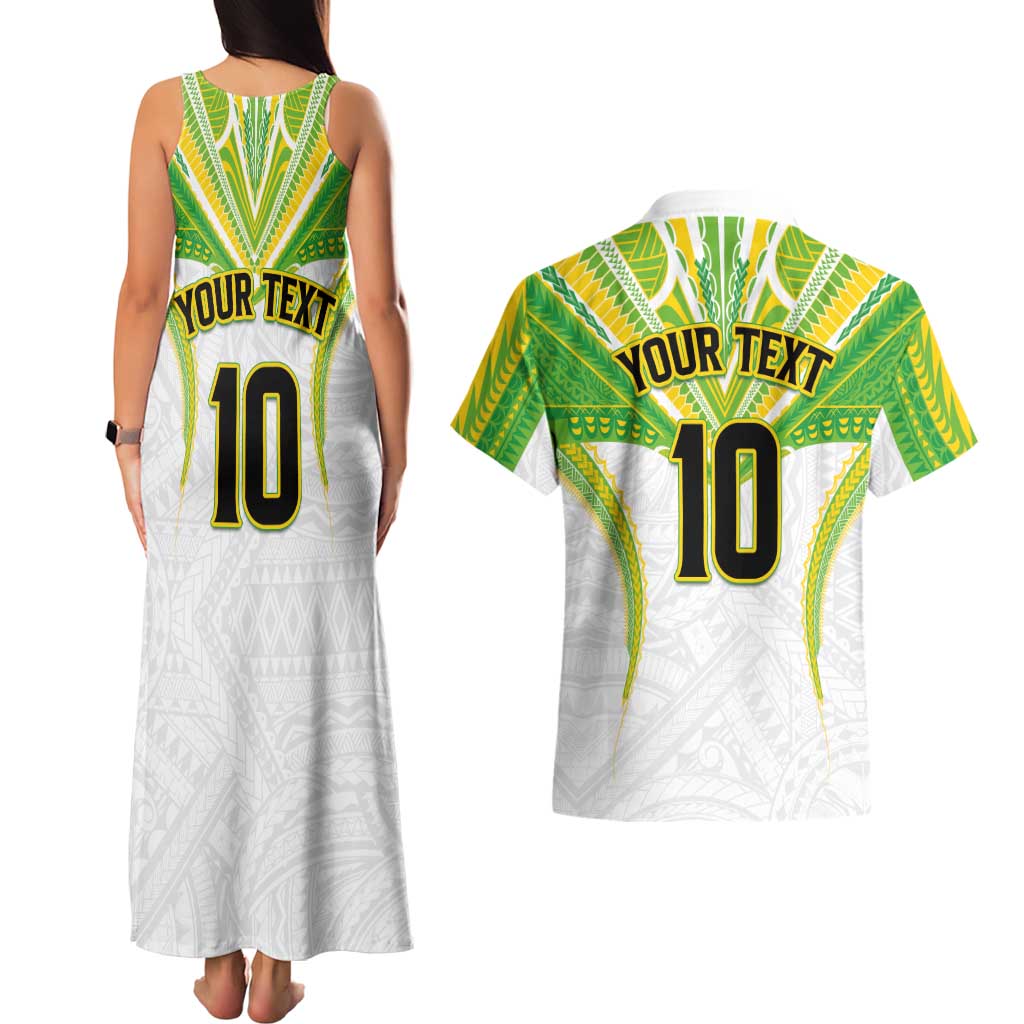 Custom Cook Islands Rugby Couples Matching Tank Maxi Dress and Hawaiian Shirt Tatau Art Sport Style White Color LT03 - Polynesian Pride