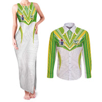 Custom Cook Islands Rugby Couples Matching Tank Maxi Dress and Long Sleeve Button Shirt Tatau Art Sport Style White Color LT03 White - Polynesian Pride