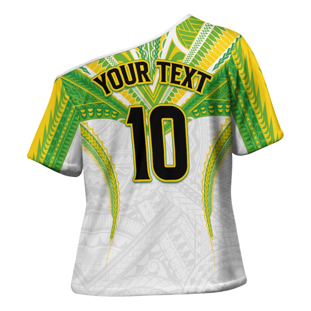 Custom Cook Islands Rugby Cross Shoulder Shirt Tatau Art Sport Style White Color