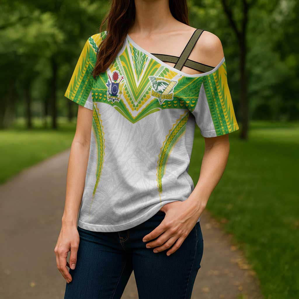 Custom Cook Islands Rugby Cross Shoulder Shirt Tatau Art Sport Style White Color