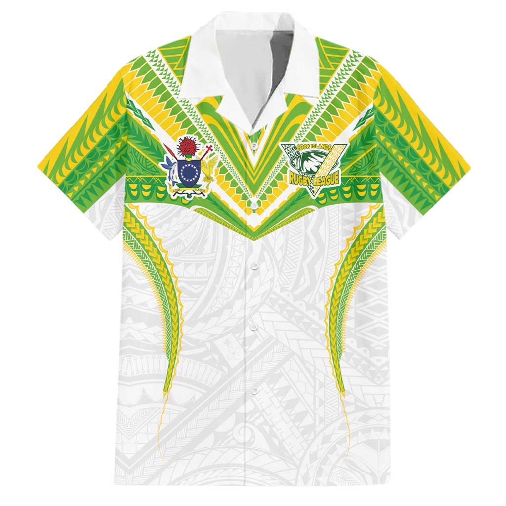 Custom Cook Islands Rugby Family Matching Mermaid Dress and Hawaiian Shirt Tatau Art Sport Style White Color LT03 Dad's Shirt - Short Sleeve White - Polynesian Pride