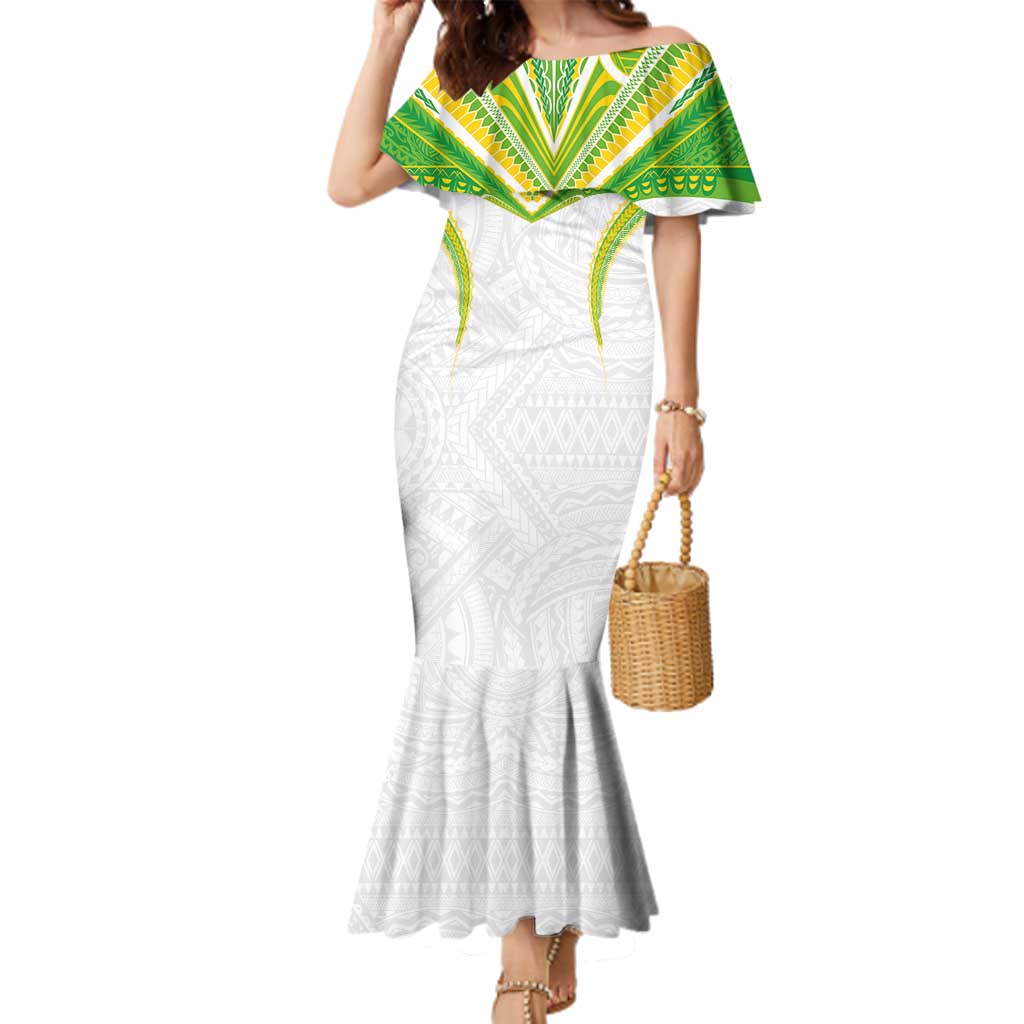 Custom Cook Islands Rugby Family Matching Mermaid Dress and Hawaiian Shirt Tatau Art Sport Style White Color LT03 Mom's Dress White - Polynesian Pride