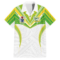 Custom Cook Islands Rugby Family Matching Off The Shoulder Long Sleeve Dress and Hawaiian Shirt Tatau Art Sport Style White Color LT03 Dad's Shirt - Short Sleeve White - Polynesian Pride