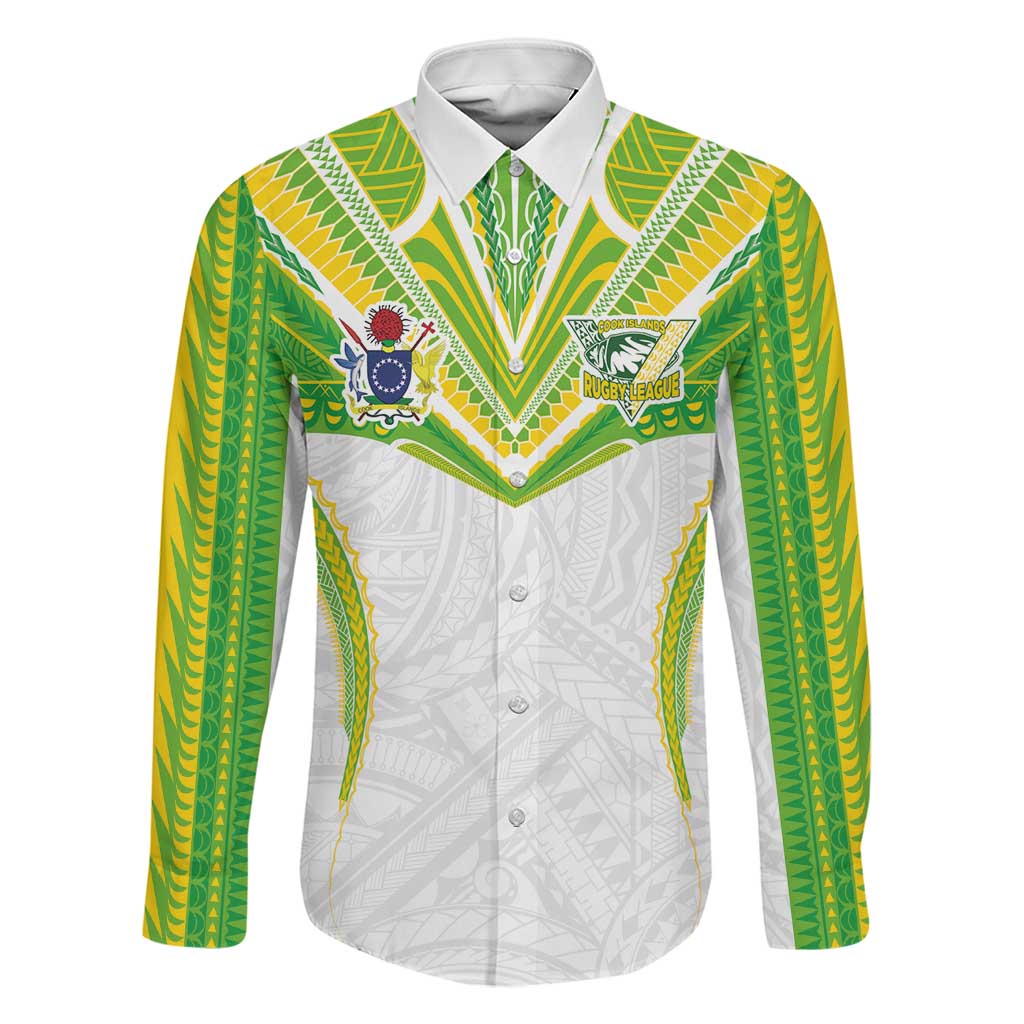 Custom Cook Islands Rugby Family Matching Off The Shoulder Long Sleeve Dress and Hawaiian Shirt Tatau Art Sport Style White Color LT03 Dad's Shirt - Long Sleeve White - Polynesian Pride
