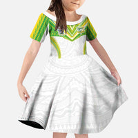 Custom Cook Islands Rugby Family Matching Off Shoulder Maxi Dress and Hawaiian Shirt Tatau Art Sport Style White Color LT03 Daughter's Dress White - Polynesian Pride