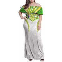 Custom Cook Islands Rugby Family Matching Off Shoulder Maxi Dress and Hawaiian Shirt Tatau Art Sport Style White Color LT03 Mom's Dress White - Polynesian Pride