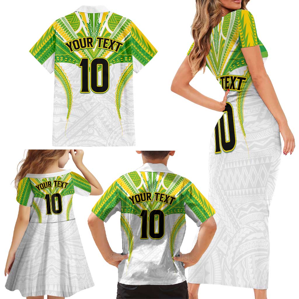 Custom Cook Islands Rugby Family Matching Short Sleeve Bodycon Dress and Hawaiian Shirt Tatau Art Sport Style White Color LT03 - Polynesian Pride