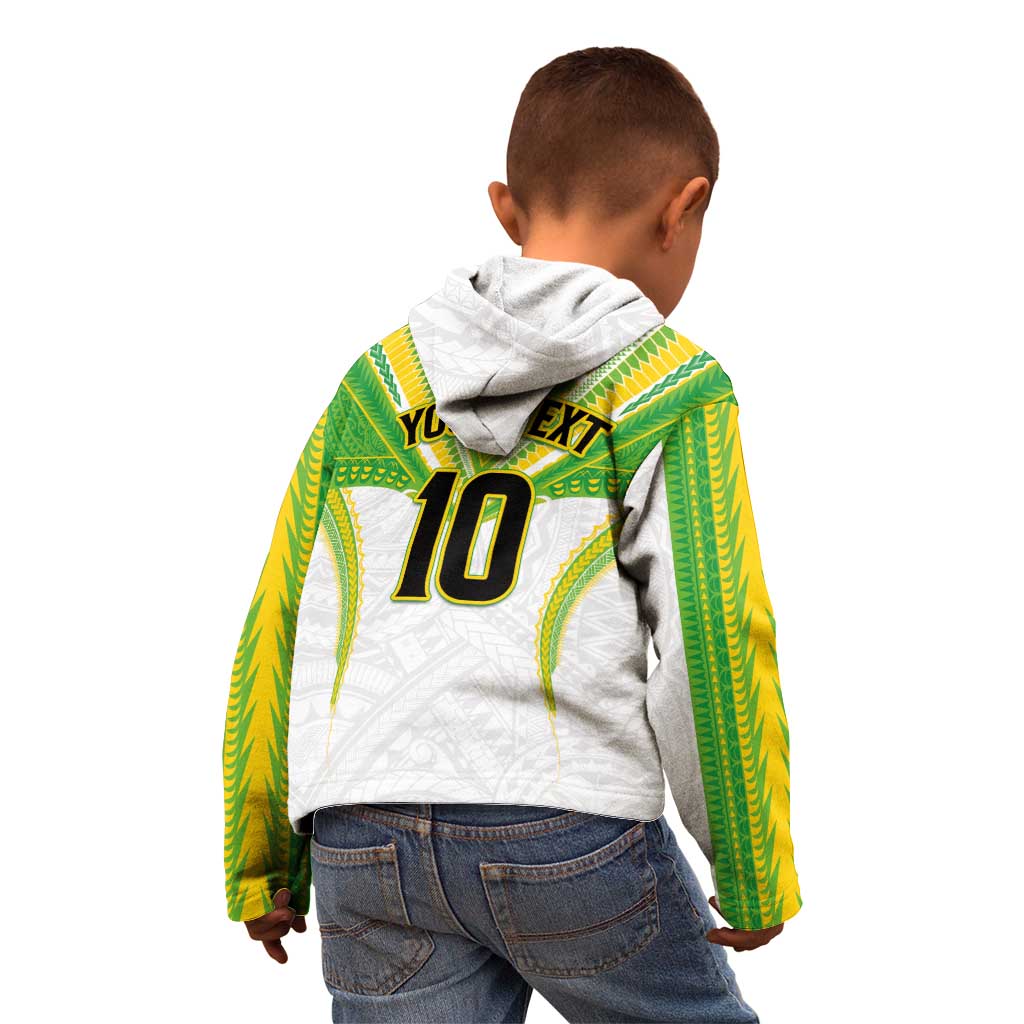 Custom Cook Islands Rugby Kid Hoodie Tatau Art Sport Style White Color
