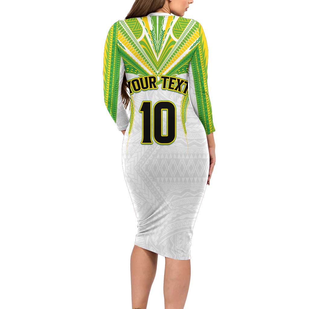 Custom Cook Islands Rugby Long Sleeve Bodycon Dress Tatau Art Sport Style White Color