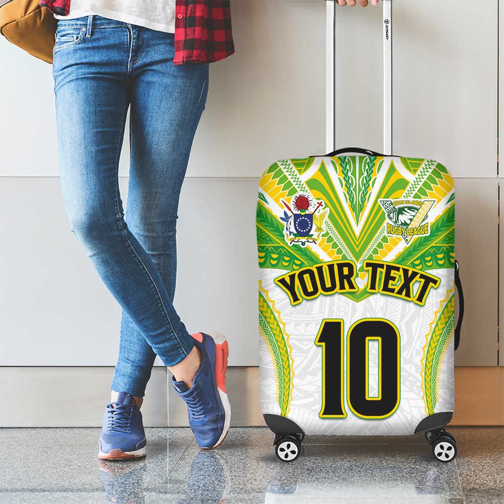 Custom Cook Islands Rugby Luggage Cover Tatau Art Sport Style White Color
