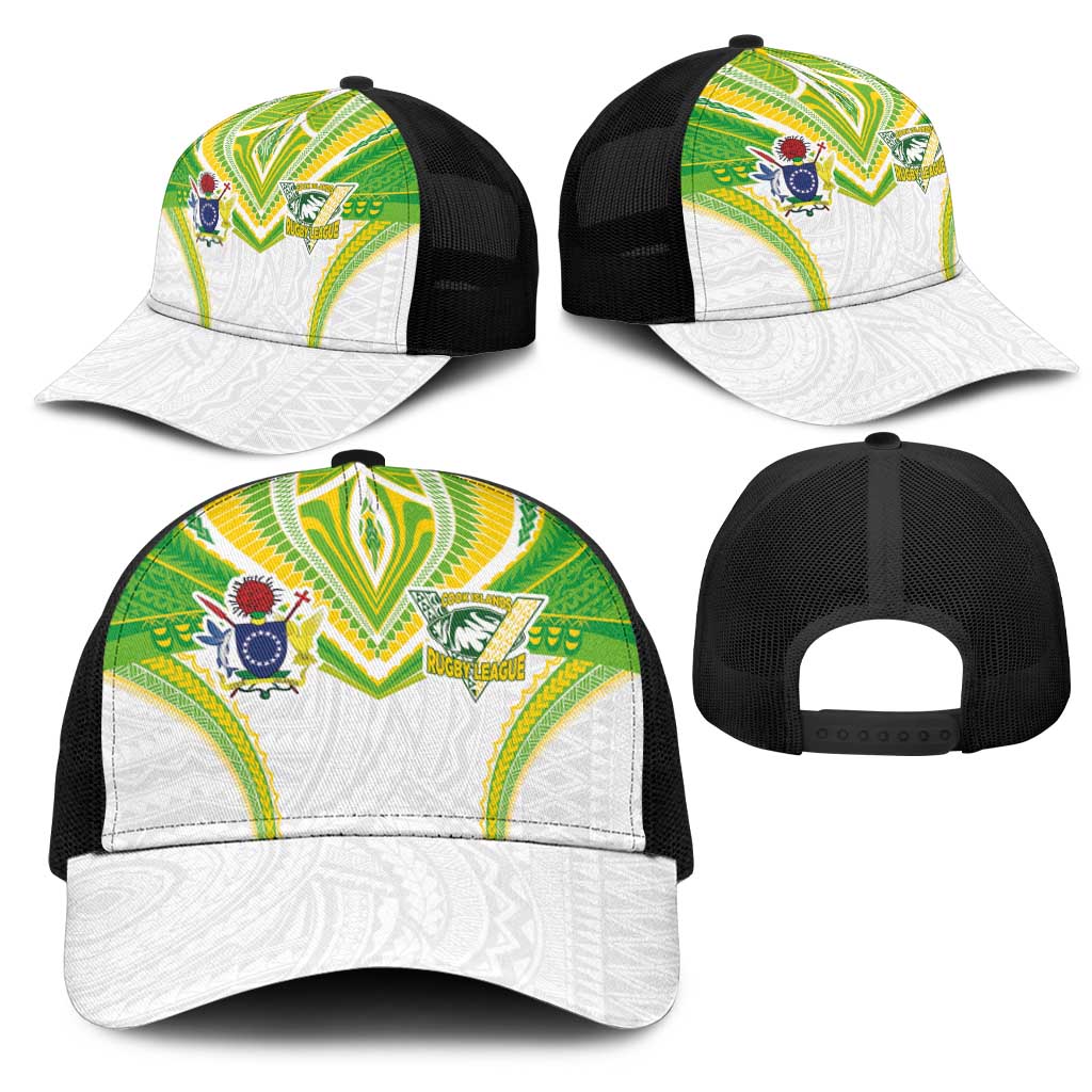 Cook Islands Rugby Mesh Trucker Cap Tatau Art Sport Style White Color