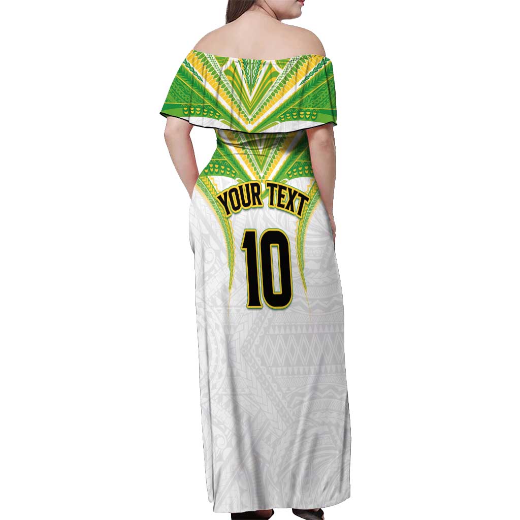 Custom Cook Islands Rugby Off Shoulder Maxi Dress Tatau Art Sport Style White Color