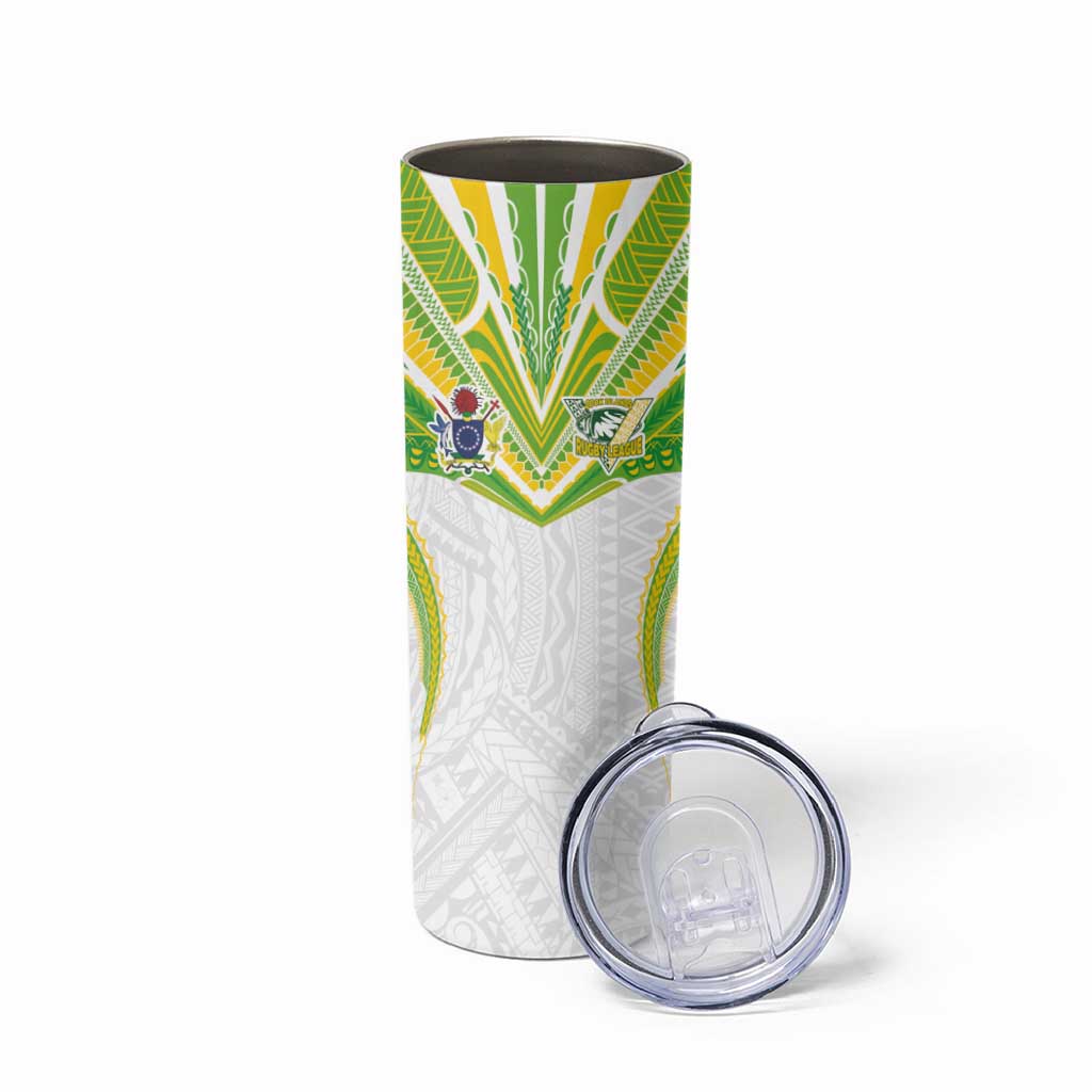 Custom Cook Islands Rugby Skinny Tumbler Tatau Art Sport Style White Color
