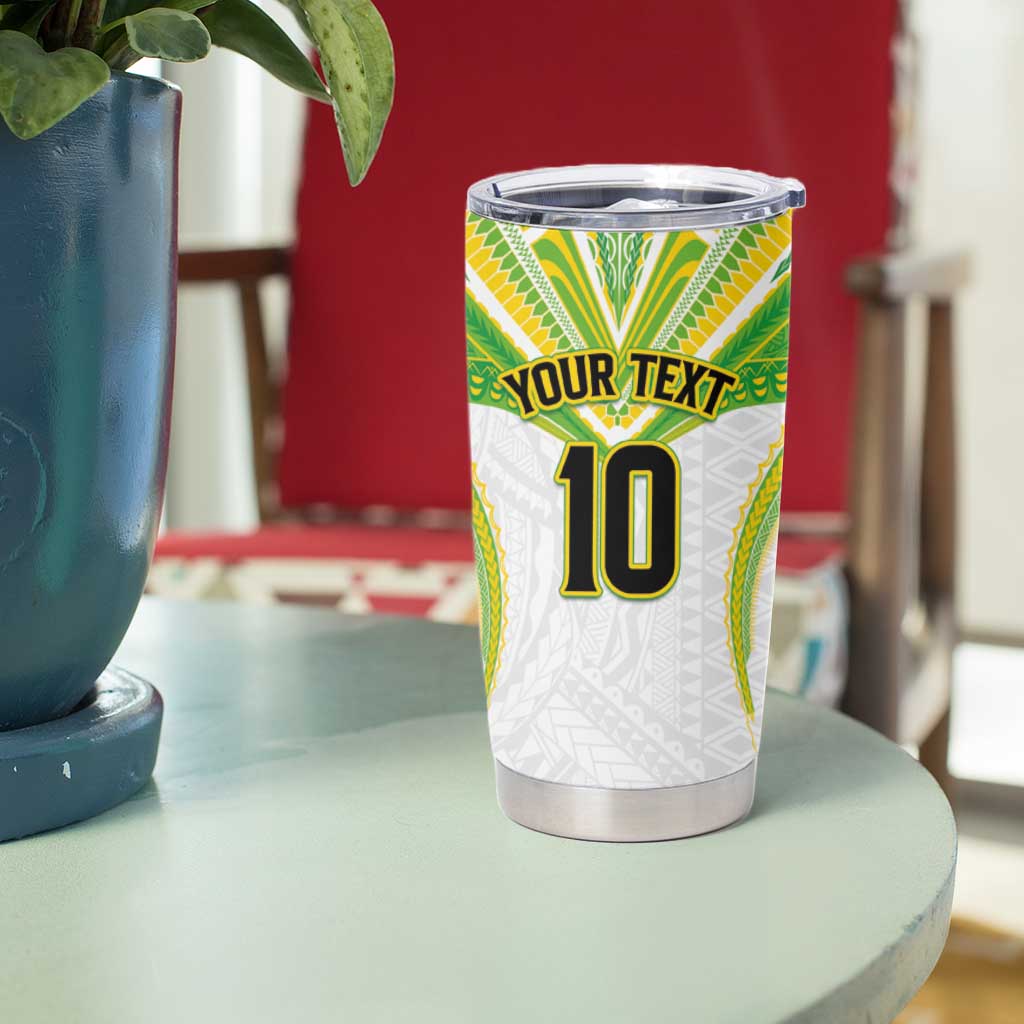 Custom Cook Islands Rugby Tumbler Cup Tatau Art Sport Style White Color