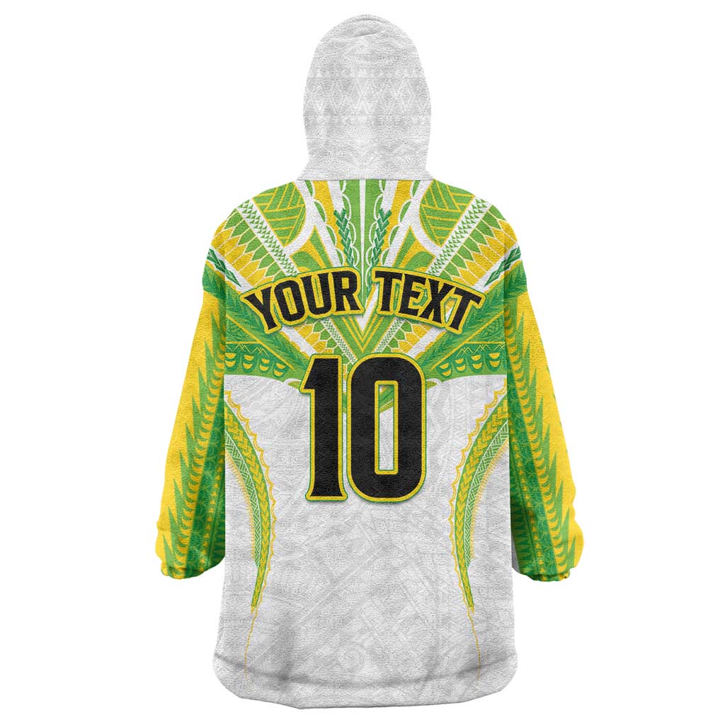 Custom Cook Islands Rugby Wearable Blanket Hoodie Tatau Art Sport Style White Color