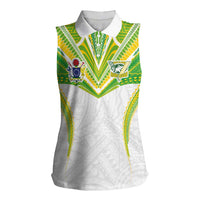 Custom Cook Islands Rugby Women Sleeveless Polo Shirt Tatau Art Sport Style White Color LT03 Female White - Polynesian Pride