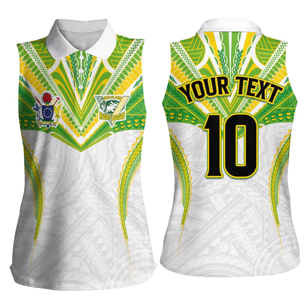 Custom Cook Islands Rugby Women Sleeveless Polo Shirt Tatau Art Sport Style White Color LT03 - Polynesian Pride