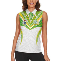 Custom Cook Islands Rugby Women Sleeveless Polo Shirt Tatau Art Sport Style White Color LT03 - Polynesian Pride