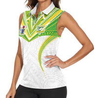 Custom Cook Islands Rugby Women Sleeveless Polo Shirt Tatau Art Sport Style White Color LT03 - Polynesian Pride