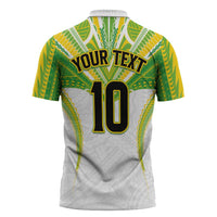 Custom Cook Islands Rugby Zipper Polo Shirt Tatau Art Sport Style White Color