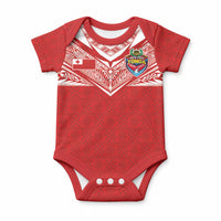 Custom Tonga Rugby Baby Onesie Ngatu Motifs and Pacific Patterns LT03 Red - Polynesian Pride