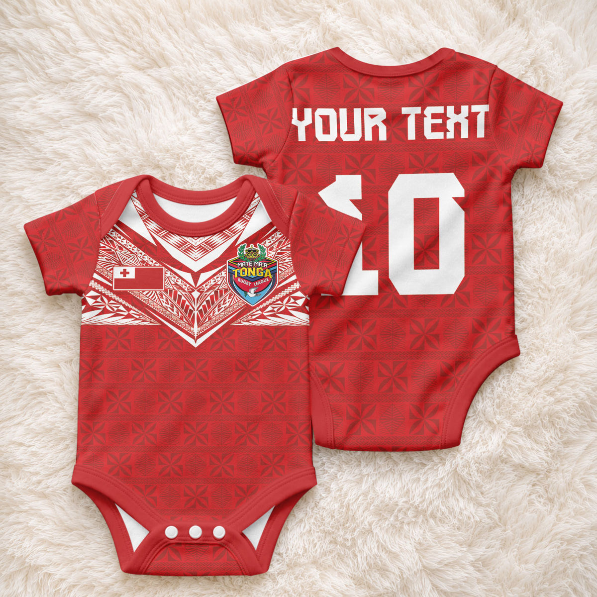 Custom Tonga Rugby Baby Onesie Ngatu Motifs and Pacific Patterns LT03 - Polynesian Pride