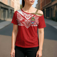 Custom Tonga Rugby Cross Shoulder Shirt Ngatu Motifs and Pacific Patterns