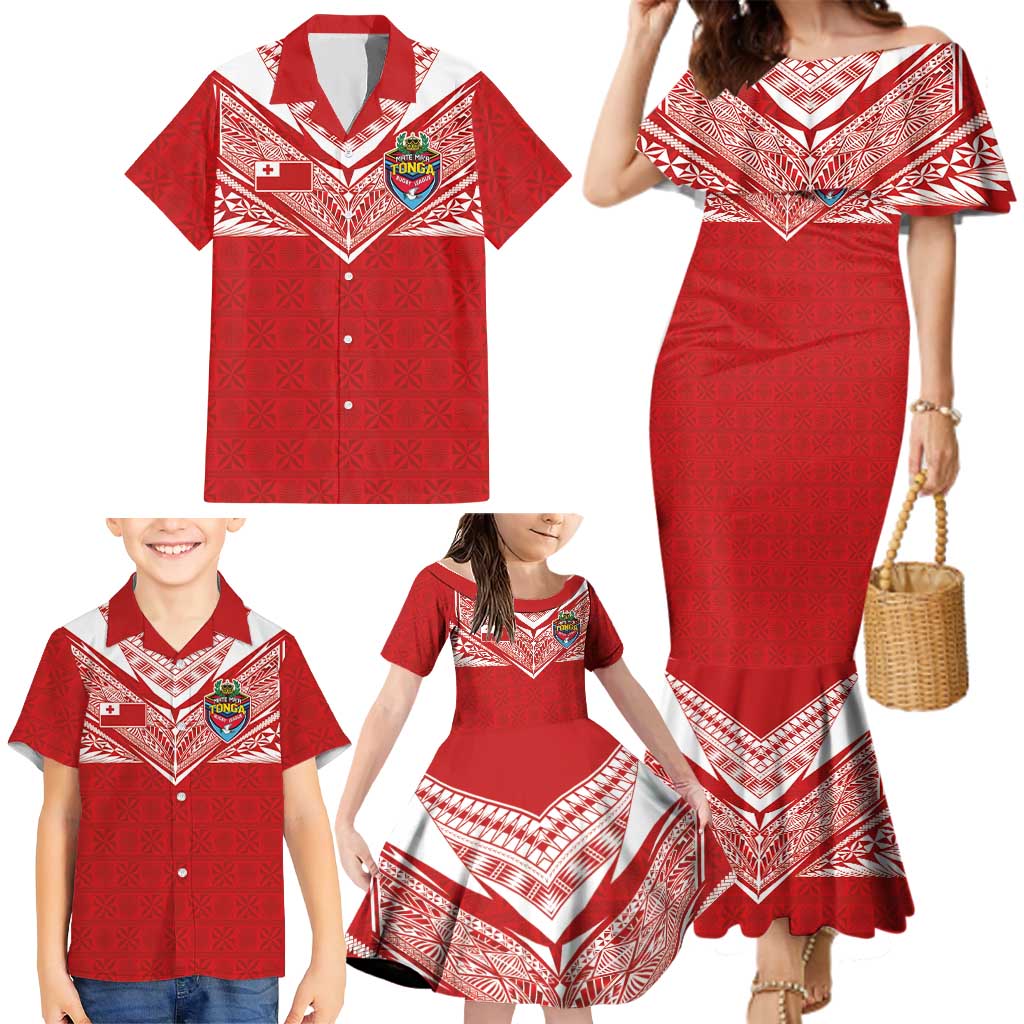 Custom Tonga Rugby Family Matching Mermaid Dress and Hawaiian Shirt Ngatu Motifs and Pacific Patterns