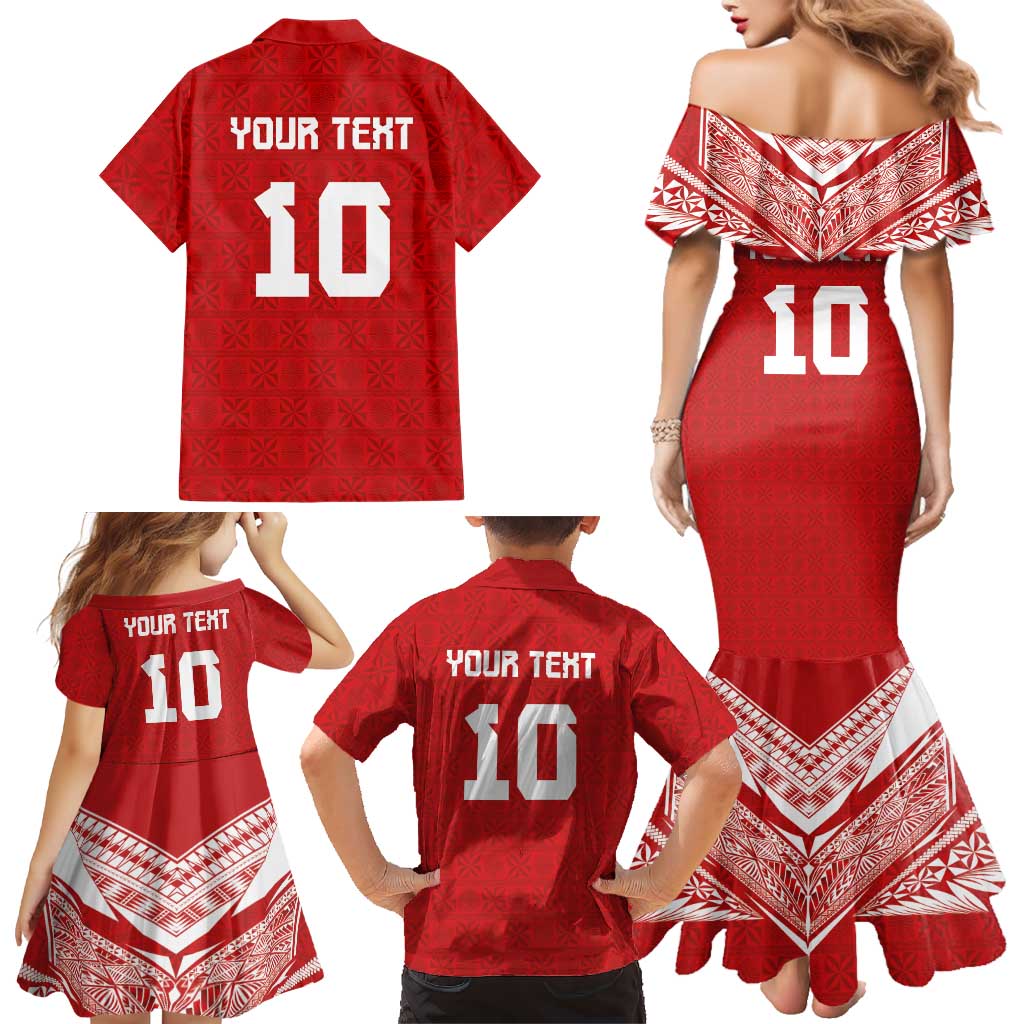 Custom Tonga Rugby Family Matching Mermaid Dress and Hawaiian Shirt Ngatu Motifs and Pacific Patterns