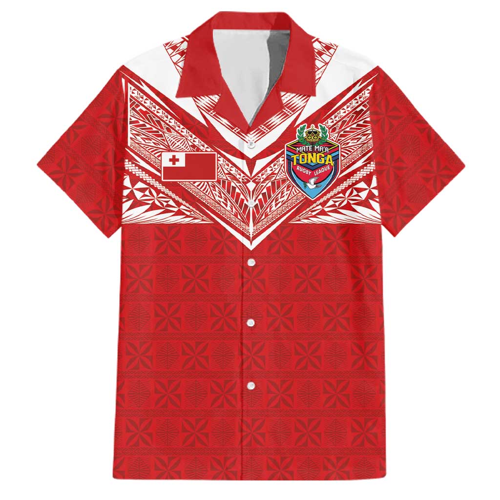 Custom Tonga Rugby Family Matching Off The Shoulder Long Sleeve Dress and Hawaiian Shirt Ngatu Motifs and Pacific Patterns