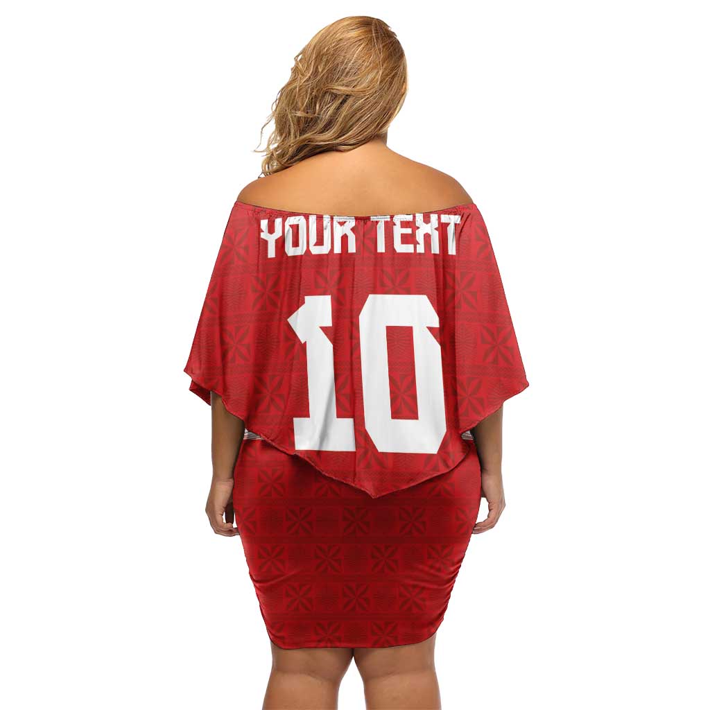 Custom Tonga Rugby Family Matching Off Shoulder Short Dress and Hawaiian Shirt Ngatu Motifs and Pacific Patterns