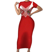 Custom Tonga Rugby Family Matching Short Sleeve Bodycon Dress and Hawaiian Shirt Ngatu Motifs and Pacific Patterns