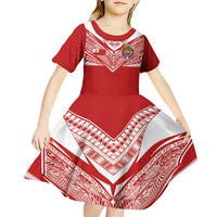 Custom Tonga Rugby Kid Short Sleeve Dress Ngatu Motifs and Pacific Patterns