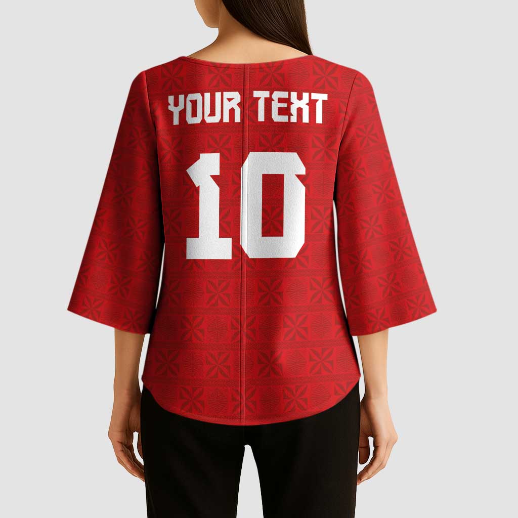 Custom Tonga Rugby Kimono Sleeve Blouse Ngatu Motifs and Pacific Patterns