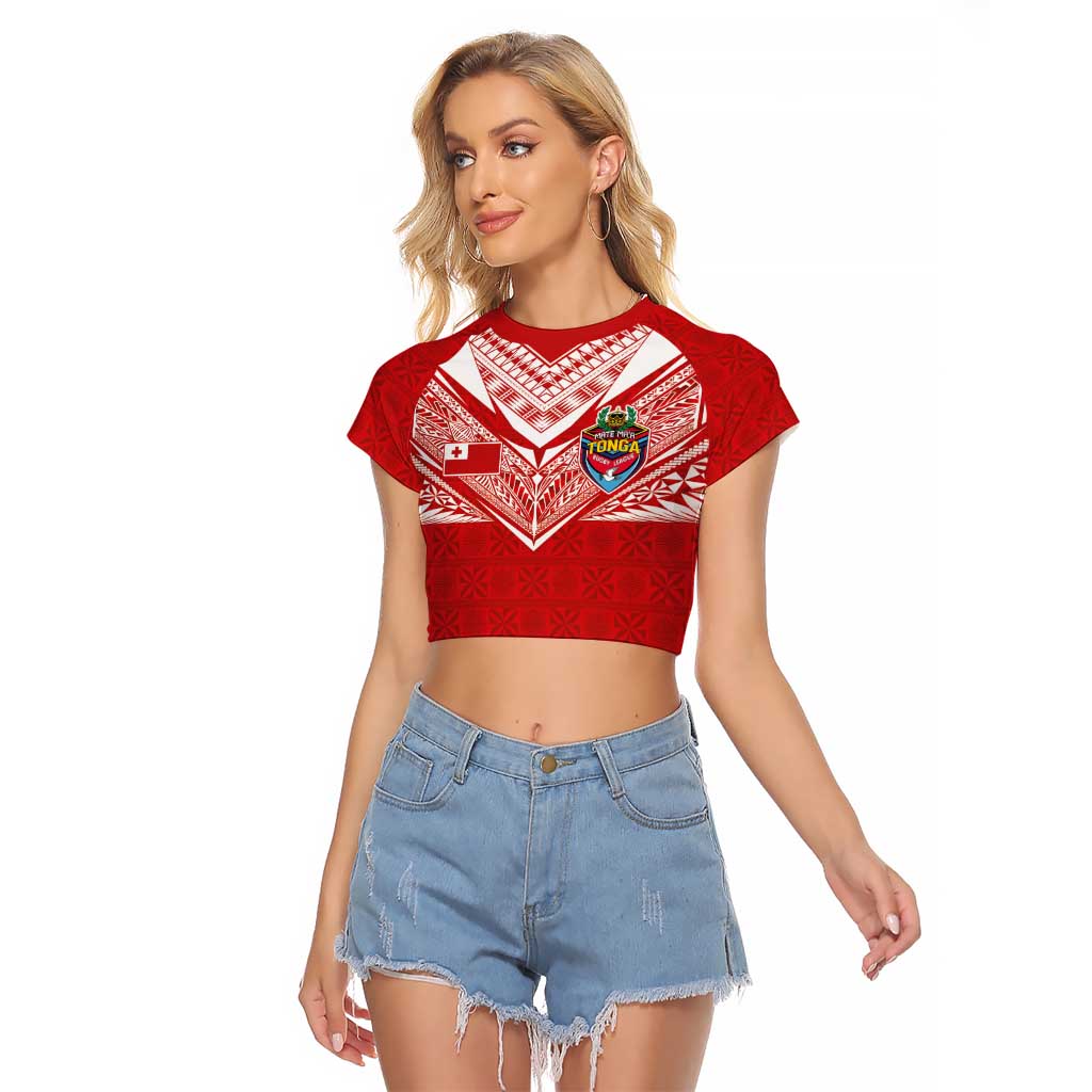 Custom Tonga Rugby Raglan Cropped T Shirt Ngatu Motifs and Pacific Patterns