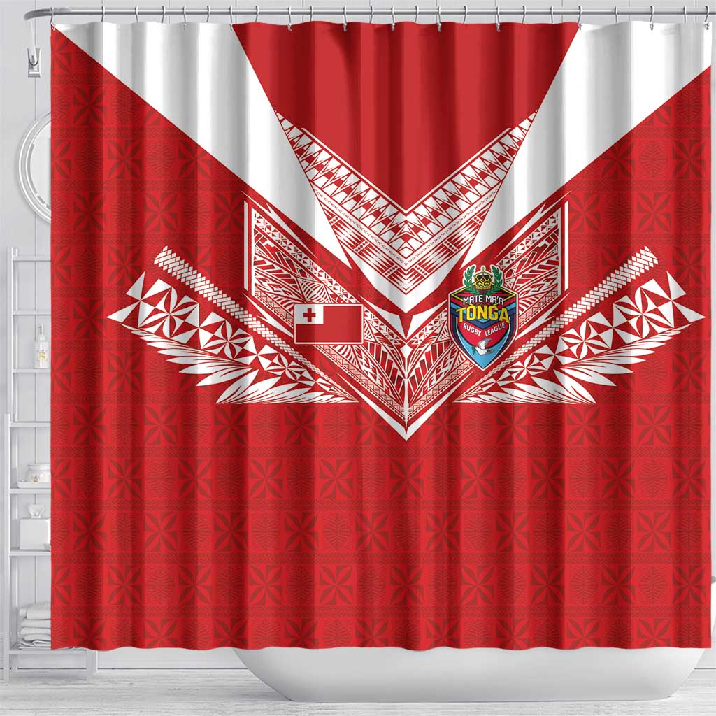 Tonga Rugby Shower Curtain Ngatu Motifs and Pacific Patterns