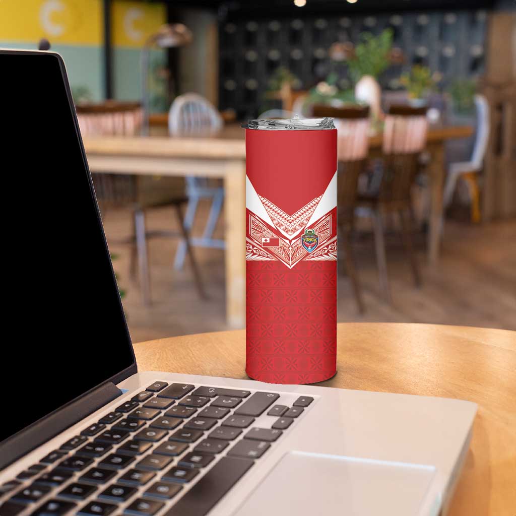 Custom Tonga Rugby Skinny Tumbler Ngatu Motifs and Pacific Patterns