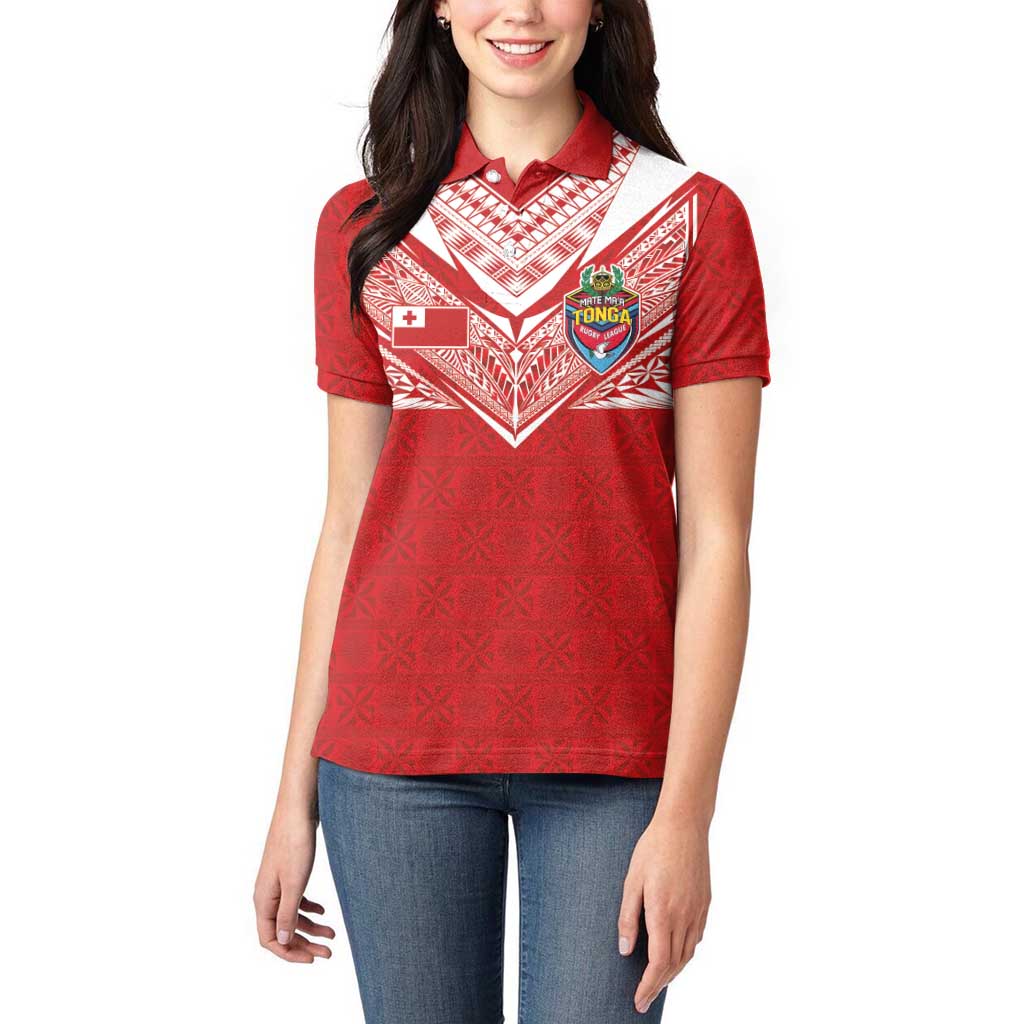 Custom Tonga Rugby Women Polo Shirt Ngatu Motifs and Pacific Patterns
