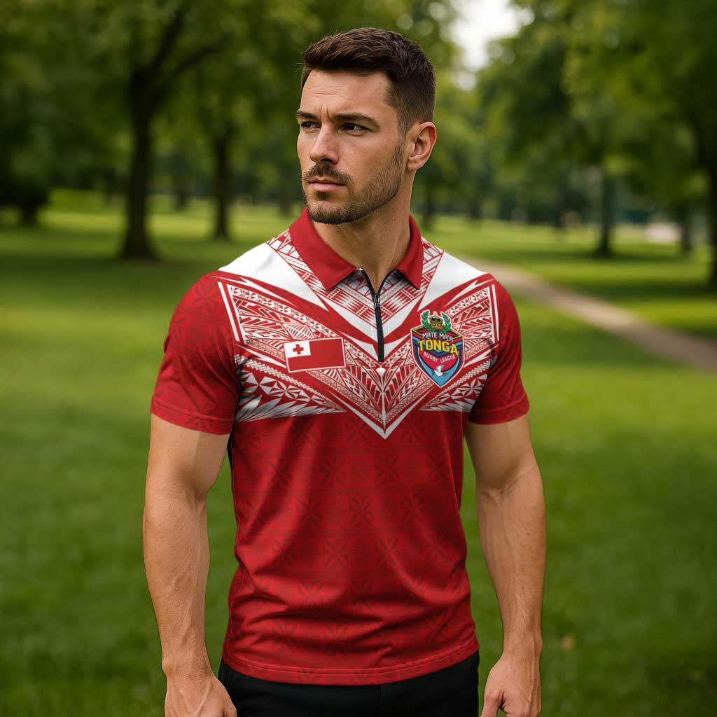 Custom Tonga Rugby Zipper Polo Shirt Ngatu Motifs and Pacific Patterns