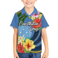 Micronesia Constitution Day Family Matching Off Shoulder Short Dress and Hawaiian Shirt Hibiscus and Tapa Tribal Pattern LT03 Son's Shirt Blue - Polynesian Pride