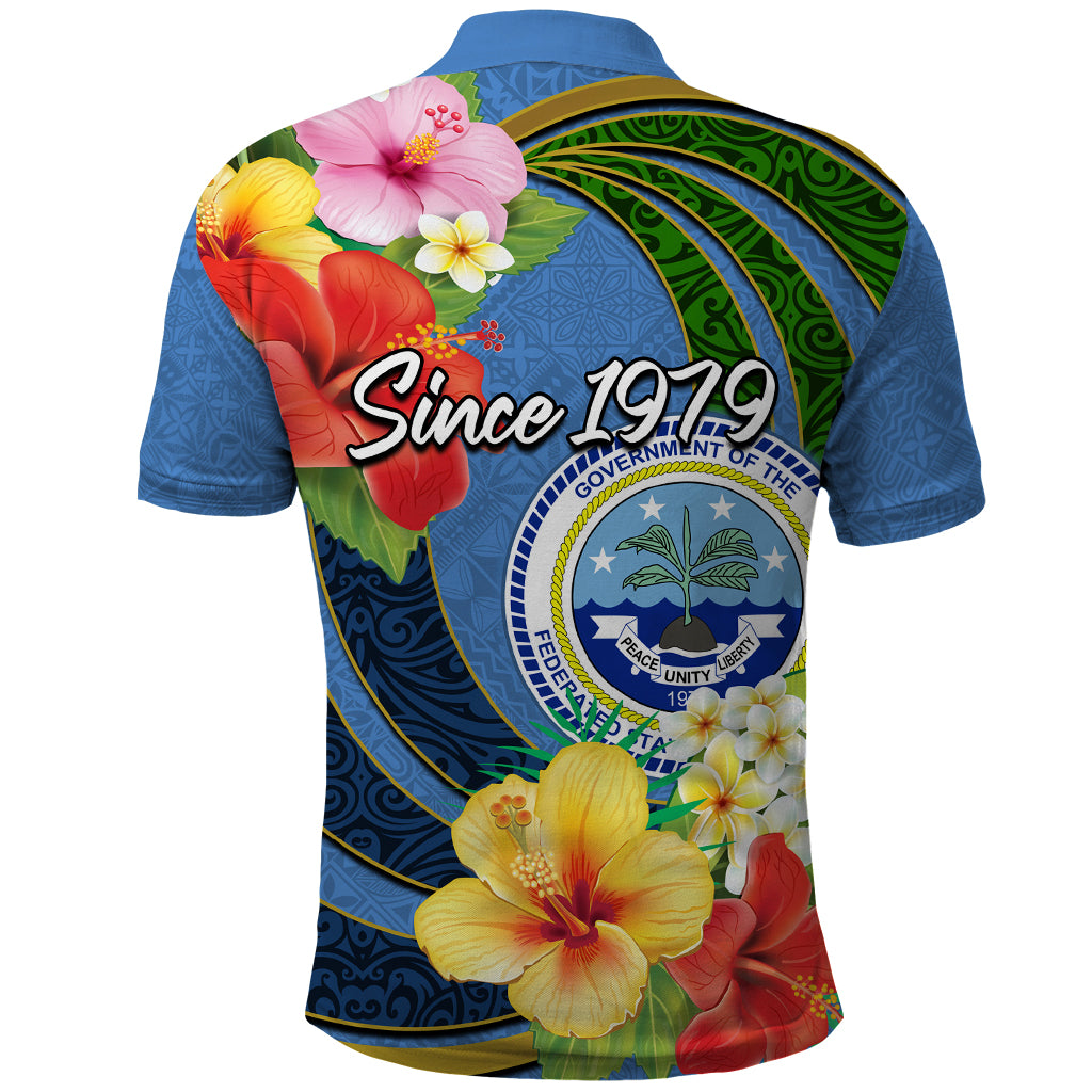 Micronesia Constitution Day Polo Shirt Hibiscus and Tapa Tribal Pattern LT03 - Polynesian Pride