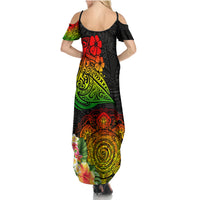 Polynesia Victory Day Family Matching Summer Maxi Dress and Hawaiian Shirt Tribal Turtle and Hibiscus LT03 - Polynesian Pride