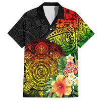 Polynesia Victory Day Family Matching Tank Maxi Dress and Hawaiian Shirt Tribal Turtle and Hibiscus LT03 Dad's Shirt - Short Sleeve Reggae - Polynesian Pride