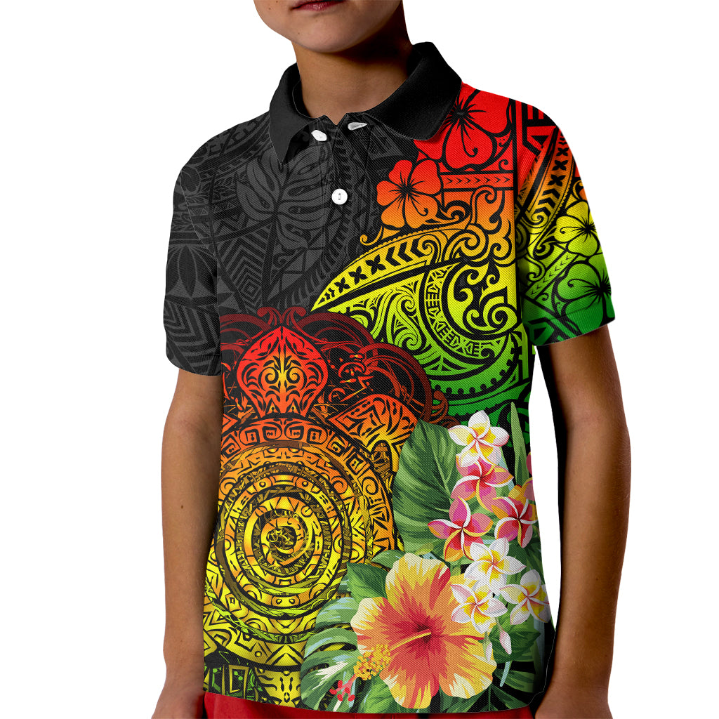 Polynesia Victory Day Kid Polo Shirt Tribal Turtle and Hibiscus LT03 Kid Reggae - Polynesian Pride