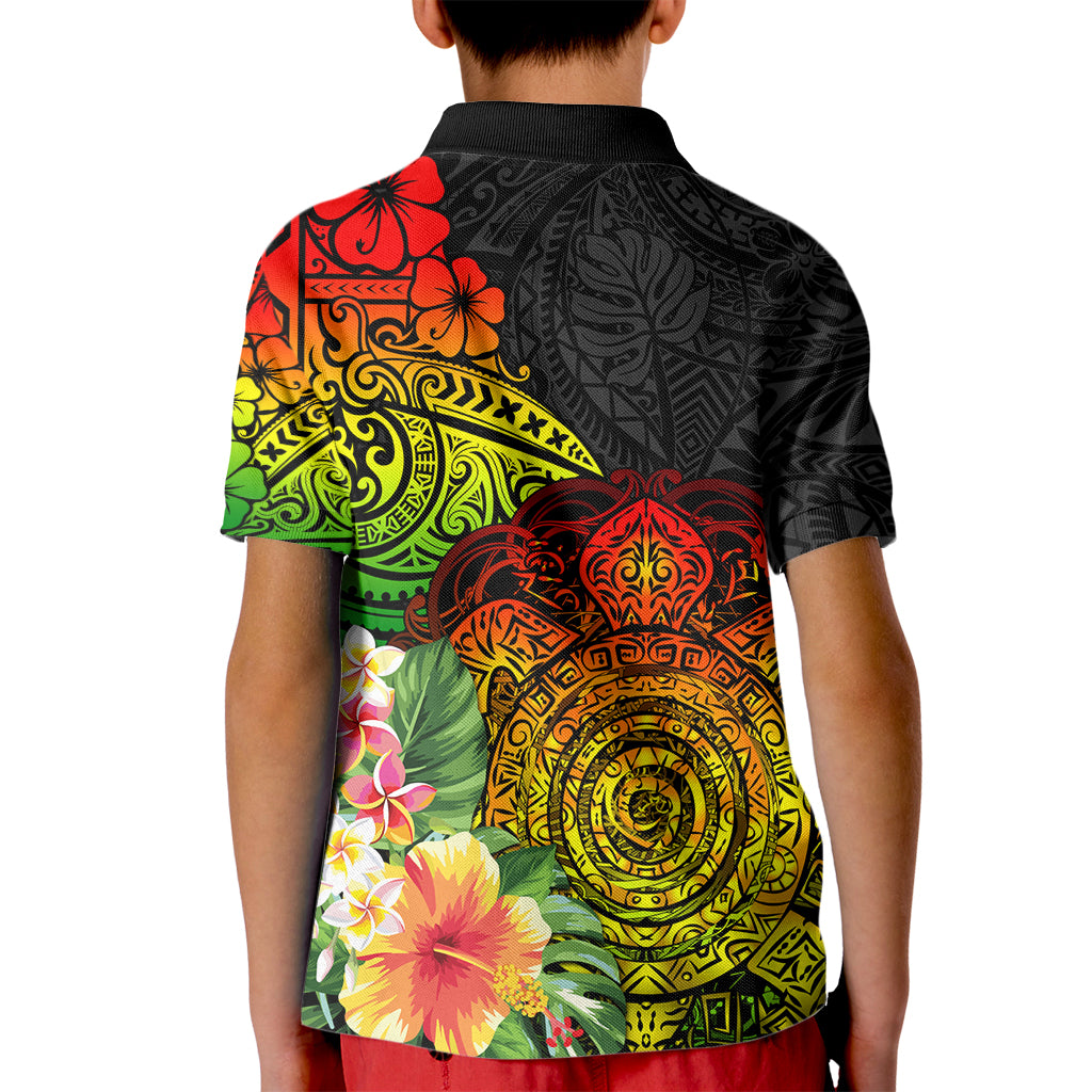Polynesia Victory Day Kid Polo Shirt Tribal Turtle and Hibiscus LT03 - Polynesian Pride
